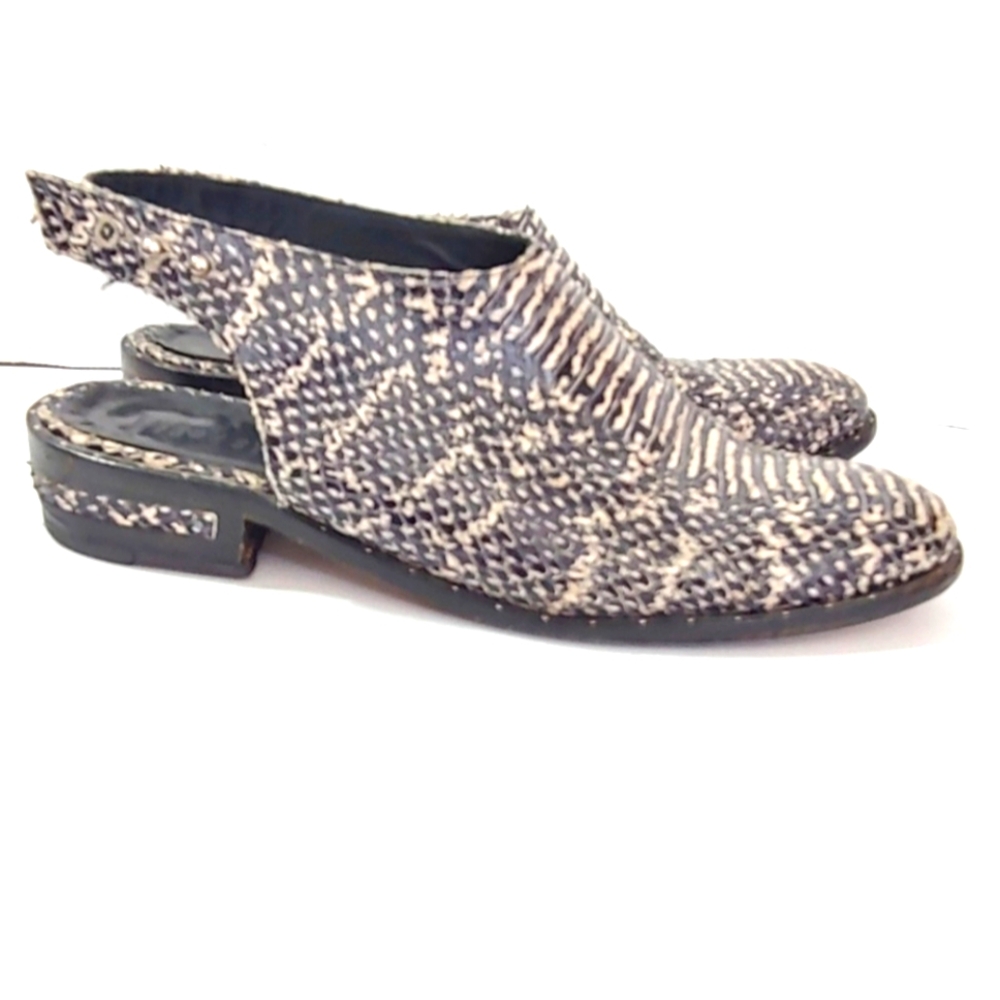 Freda Salvador Rush Snakeskin Covered Leather Slingbacks Sz.9 Black&White